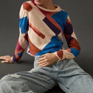 ANTHROPOLOGIE Maeve Long-Sleeve Printed Tee Sz XL